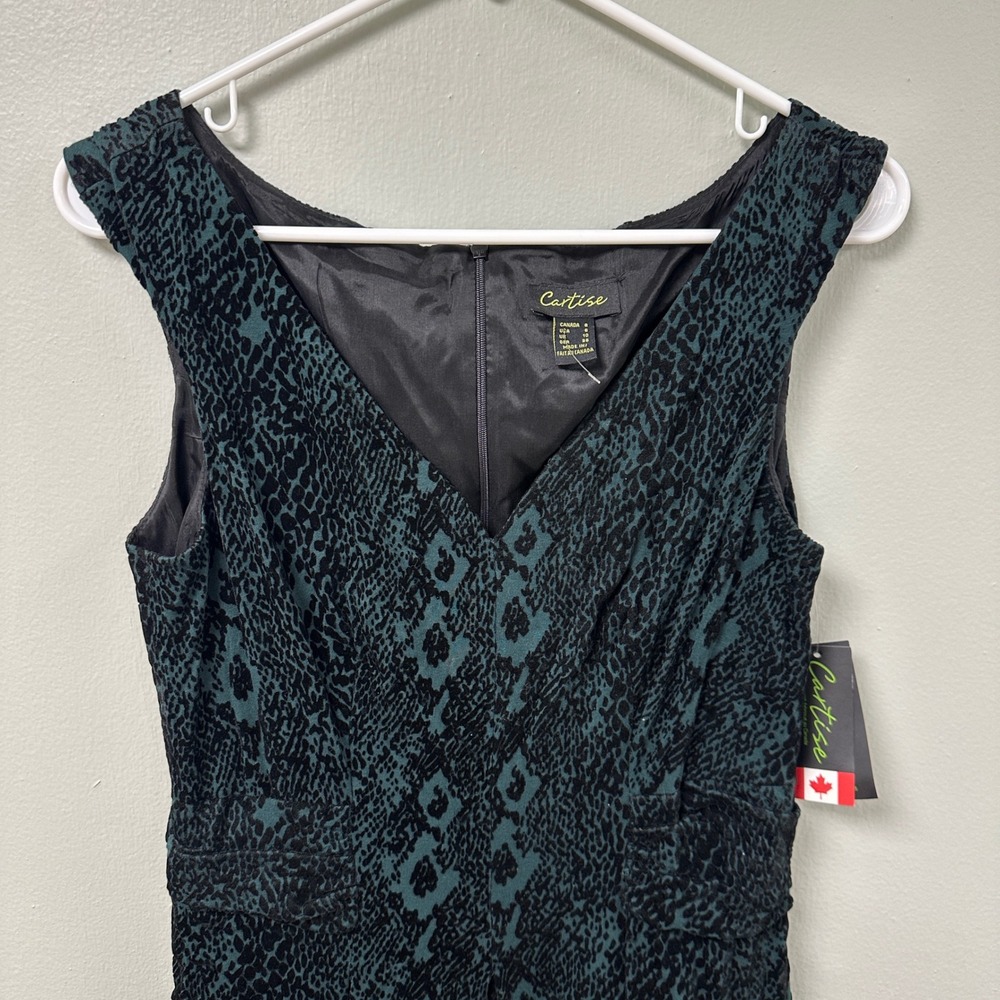 Cartise Forest Green Black Animal Print V-Neck Sheath Dress Size 6 NEW 420065